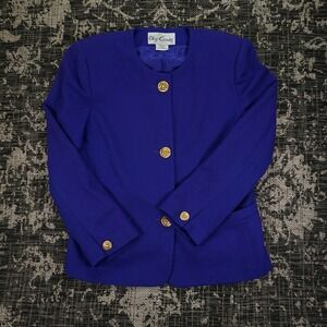 Vintage Oleg Cassini Womens Chic Blazer Size 12 Purple Gold Wool Blend‎ Coat 80s